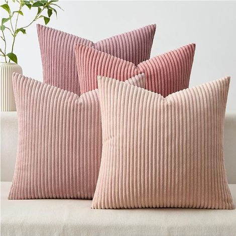 Lot de 4 housses de coussin en velours côtelé - 45 x 45 cm - Tons gris foncé (1/5)