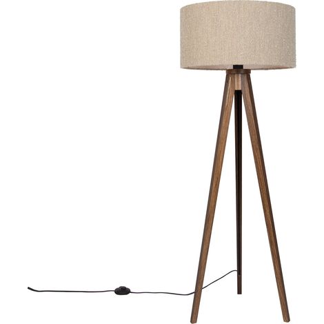 QAZQA Moderne vloerlamp walnoot hout met beige bouclé kap 50cm - (1/5)