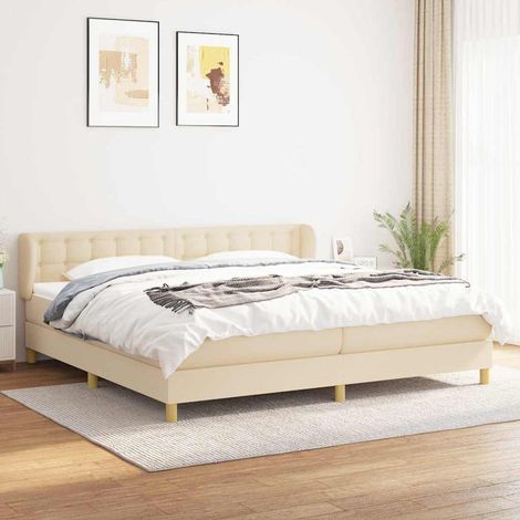 Sommier à lattes de lit avec matelas Crème 200x200 cm Tissu (1/5)