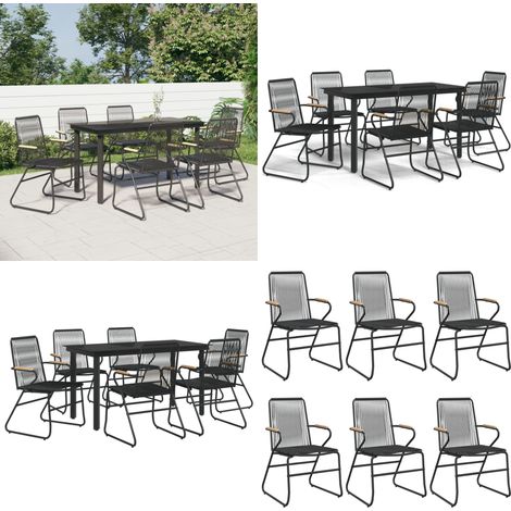 Juego de comedor para jardín 7 piezas ratán PVC negro - Comedor de jardín - Mesa de jardín
