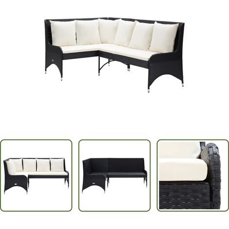 Ecksofa - Garten-Ecksofa 2-tlg. Poly Rattan Schwarz (1/5)