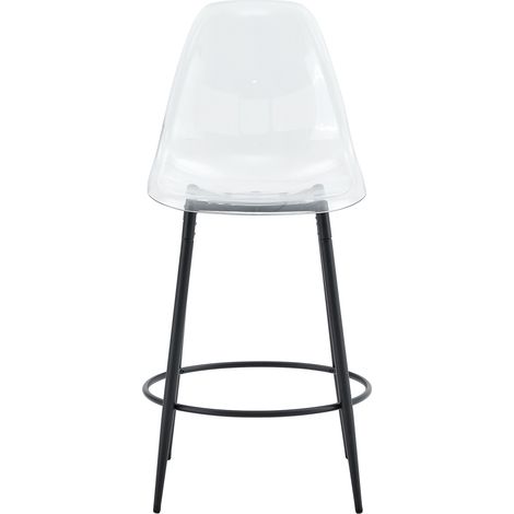 Ensemble bar avec table ronde en verre 89 cm et 2 tabourets transparents à structure métallique noire (1/5)