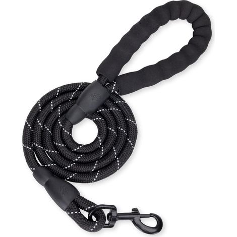 Laisse pour chien de 1,5 m, en corde résistante avec poignée en mousse souple et corde réfléchissante, pour chiens de petite, moyenne et grande taille. (1/5)