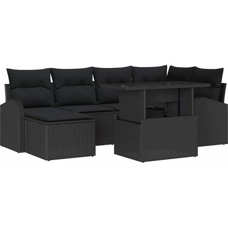 Maison Exclusive - Ensemble de canapé de jardin 7 pcs Noir Poly rotin (1/5)