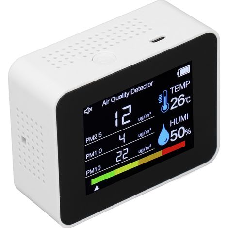 Moniteur de qualité de l'air CO2, HCHO, TVOC, PM2.5, PM1.0, détecteur de température et d'humidité avec capteur de gravité, blanc (1/5)