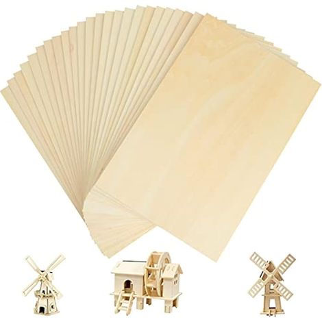 Lot de 24 feuilles de tilleul - 300 x 200 x 1,5 mm - Feuilles A4 en contreplaqué brut pour travaux manuels, panneaux de bois vierges rectangulaires naturels fins pour gravure au laser,