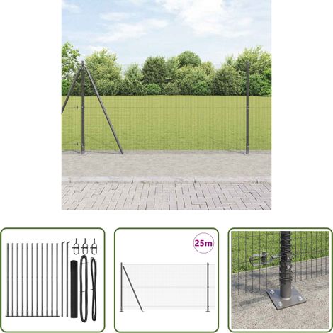 Außenzaun - Zaunpfosten Grau 25 x 1,2 m (19 x 19 mm Netz) Stahl und PVC (1/5)