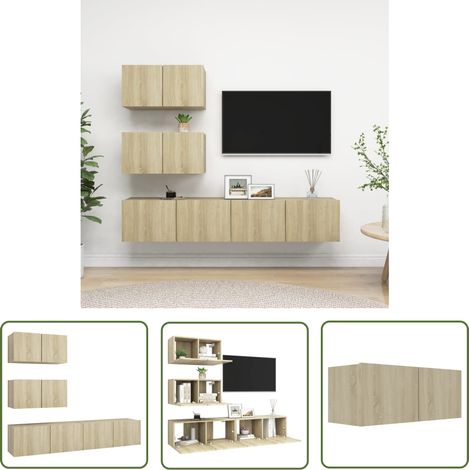 The Living Store Ensemble de meubles TV 4 pcs Chêne sonoma Bois d'ingénierie - Meuble Tv Suspendu - Meuble Tv Chêne Sonoma - Meuble Hifi - Rangement Mural - Ensemble Meuble Tv (1/5)
