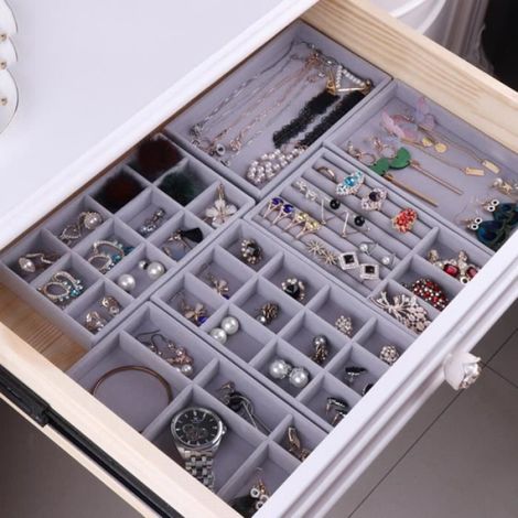 4 pièces d'organisateur de plateaux, plateaux d'insertion de tiroirs, organiseur de gadgets pour la fête des mères, gris. (1/4)