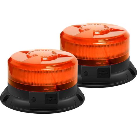Gyrophare LED orange 12V sans fil Rechargeable 12V-24V jaune stroboscopique clignotant magnetique 9 modes Avec câble USB de voiture véhicule Tracteur de golf UTV Car Bus (1/5)