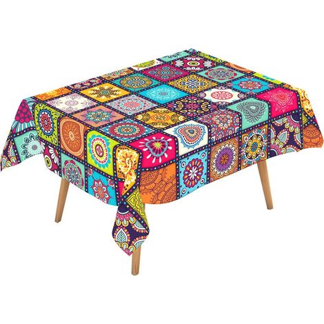 Quadratischer Tischläufer im Böhmischen Stil, 150 cm – Tischläufer im Böhmischen Stil für Esstisch und Küche – Buntes Polyester (1/4)