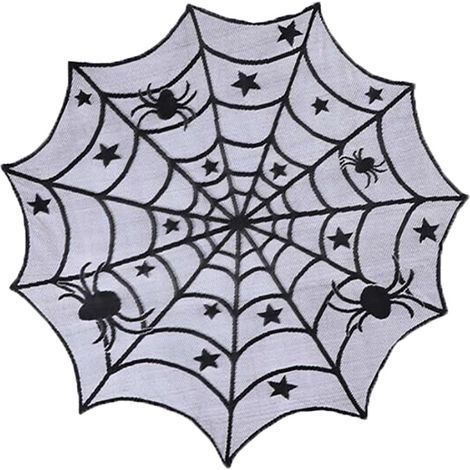 Halloween-Spitzentischdecke, Spinnennetz-Tischdecke aus Polyesterfaser, schwarze Spitzentischdecke, Halloween-Dekoration für Esstisch/Vorhang/Kamin/Tür/Lampenschirm (1/5)