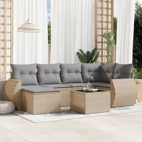 Set sofás de jardín 7 piezas y cojines ratán sintético beige vidaXL (1/5)