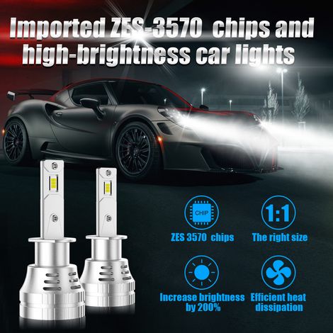 Ampoules LED H1, phares de voiture LED ultra-lumineux (200 % de luminosité supplémentaire), 100 W, 6 000 K, étanches IP68, installation facile (Plug and Play), lot de 2 (1/4)