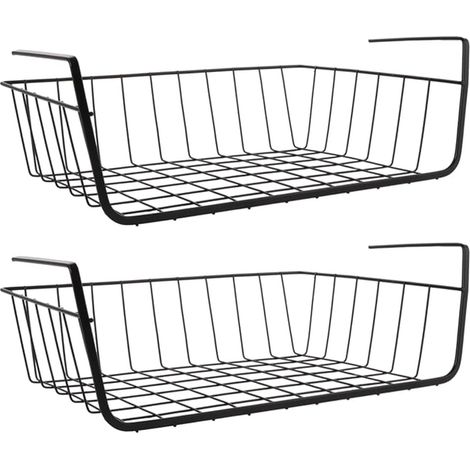 Panier Suspendu pour Rangement 34x11.5x20.5CM Portée panier de rangement sous tablette Métal Anti-Rouille, pour Cuisine, Salle de Bain, Bureau, Armoires (1/5)