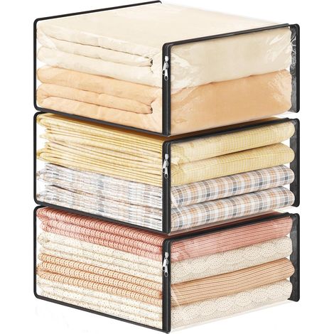Sac de Rangement Transparent, Sac Rangement Vetement Pliable, Housse Rangement Vetement en Plastique, Rangement sous Lit pour Couette, Vêtements, Pull, Serviette, Couverture, 36 L, Lot de 3