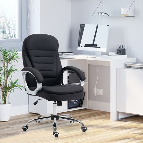 Chaise de bureau  avec accoudoir réglable, de bureau ergonomique, fonction bascule, en lin, noir, 64 x 75 x 111-121 cm