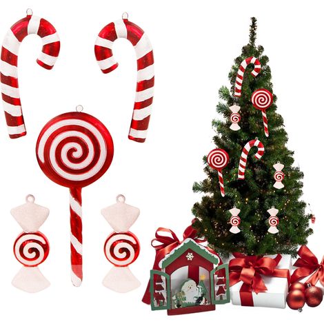Weihnachtsbaum-Süßigkeiten-Dekoration aus PVC-Material, klassische hängende Süßigkeiten-Ornamente für Weihnachtsfeiern, 5 Stück (1/2)
