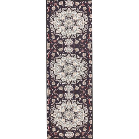 Tappeto per corridoio con motivo orientale 80 x 240 cm Tappeto antiscivolo per pavimenti nero e beige Aritas