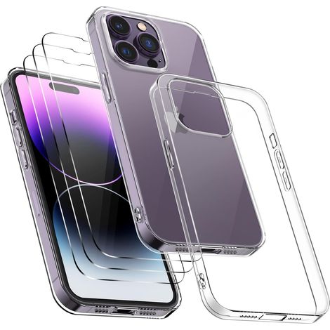 CUSTODIA PER APPLE IPHONE 14 PRO MAX TRASPARENTE 3X VETRO TEMPERATO RESISTENTE (1/5)