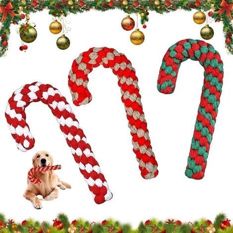 3-teiliges Set Weihnachtssüßigkeiten-Seilstock, Kauspielzeug aus Seil, Hundespielzeug aus Seil, Kauspielzeug aus Seil für Haustiere, Weihnachtsstock. (1/3)