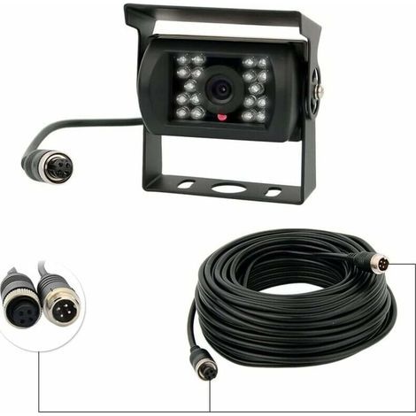 Telecamera posteriore a 4 pin da 12V-24V con 18 LED IR, impermeabile, visione notturna, cavo a 4 pin per auto/autobus/camion/rimorchio/caravan/camper - LIAIKI (1/5)