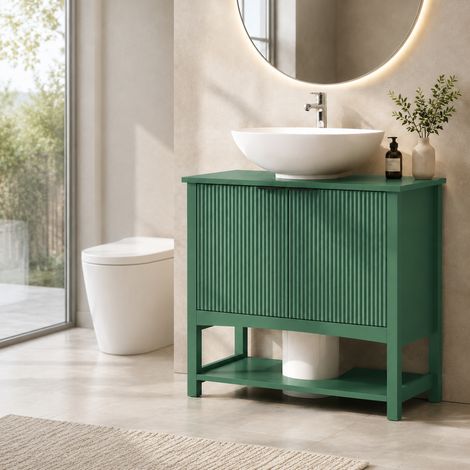 Meuble sous-vasque avec porte et étagère, vert foncé, pratique et facile à utiliser (1/5)