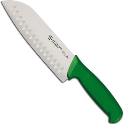 Couteau Santoku - Lame Sphérique 180 mm - Manche Vert HACCP - Acier Inoxydable NITRO-B - 310 mm Total - 1 Pièce