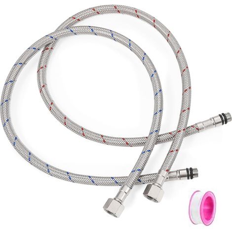 2 Pièces Flexible Robinet, Tuyaux de Raccordement Flexi-bles Robinets g3/8, m10-80cm, Rallonge de Tuyau Flexib-le 12/17 (3/8'), Fle-xible Robinet, pour Cuisine Salle de Bain (1/5)
