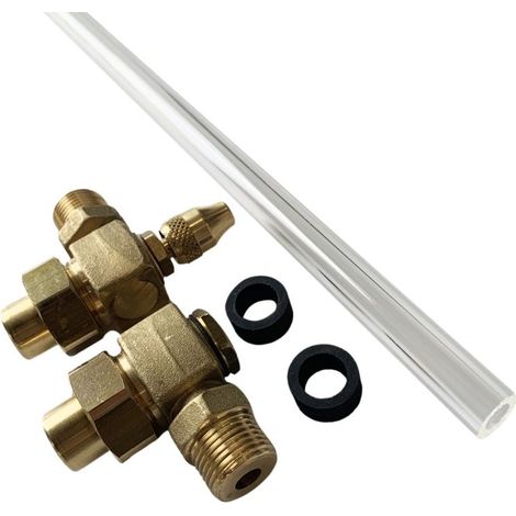 Jeu de garniture et tube de niveau 1/2" pour réservoirs galvanisés 4 et 6 bars – Raccords en laiton 1/2" – Tube transparent 11 x 15mm – Massal (1/3)