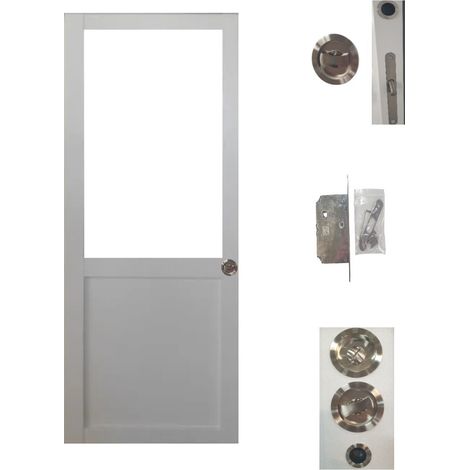 Porte Coulissante Atelier Blanc H204 X L73 Sans Meneau + Serrure a Condamnation (1/4)