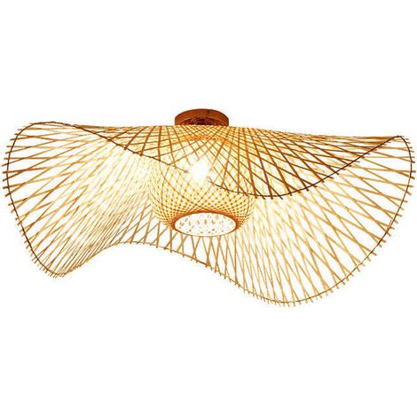 Plafonnier Vintage en Rotin,(Ampoule non incluse)Plafonnier Rond Rétro Bambou Rotin Chambre Plafonnier Salon Pendentif Lumière Salle d'étude Balcon Entrée Allée Lampe Luminaire 45cm (1/4)