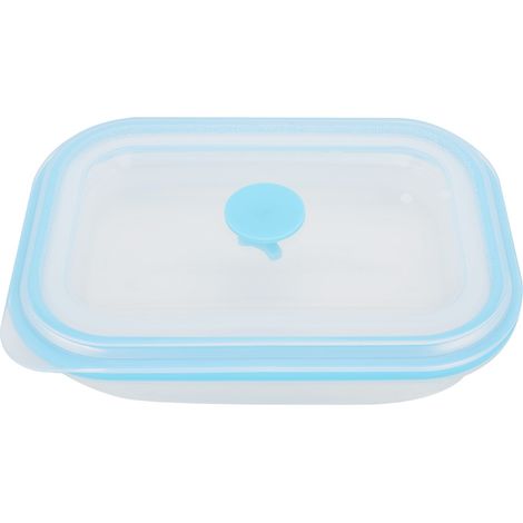 Boîte à déjeuner pliable rectangulaire 600ml en silicone alimentaire bleu, contenant portable pour repas (1/5)