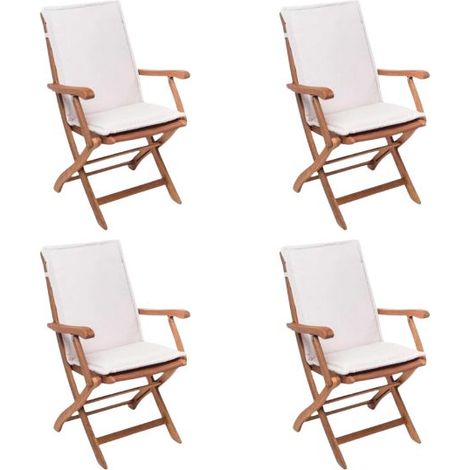 Set 4 sedie da esterno pieghevoli in teak Set 4 sedie in teak con cuscino e schienale (1/5)