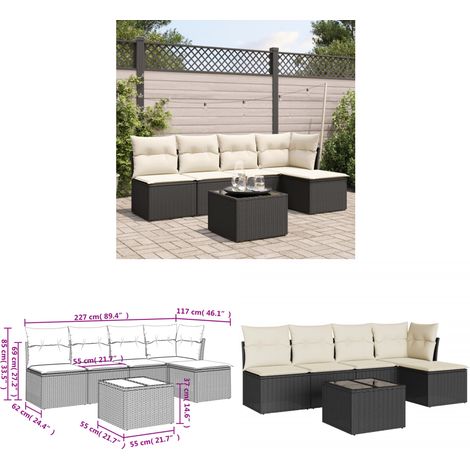 Salon de jardin 6 pcs avec coussins noir résine tressée - Ensemble Salon De Jardin - Mobilier De Jardin - Salon De Jardin Pliable - Meubles De Jardin Résistants Aux Intempéries - Set Salon Exterieur - (1/3)