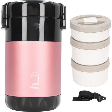 Récipients à déjeuner isolés, capacité de 2,3 l, 3 couches, en acier inoxydable 304, Pot alimentaire isolant sous vide pour pique-nique et voyage, rose