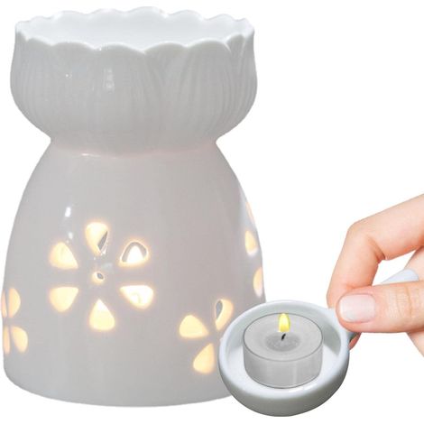 Keramischer Ölwärmer, weißer hohler Wachsschmelzwürfel für Kerzenwärmer – Wachsschmelzwürfelbrenner, Duftwärmer, Geschenk für Hochzeiten, Spas und Aromatherapie (Kerzen nicht enthalten)