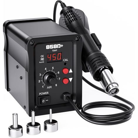 Station de Soudage à Air Chaud 700 W, Station De Soudage à Air Chaud 858D Avec Écran LED, 3 Buses, Température Réglable De 100 à 450 °C, Station De Dessoudage SMD Pour Bricolage, Réparations (1/5)