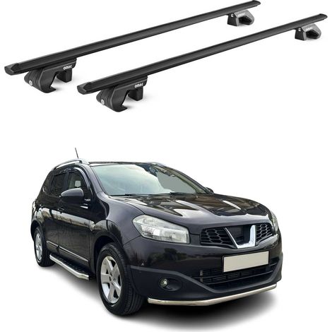 OMAC Dachträger Aluminium TÜV geprüft für Nissan Qashqai J10 J11 2007-2021 – Für Standard Dachreling – T Nut – Max 90 kg – 2 Schlösser Schwarz (1/5)