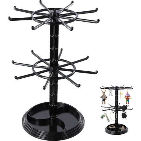Présentoir à Bijoux Rotatif, Présentoir Rotatif pour Bijoux, Support Rotatif pour Colliers, Étagère à Bijoux Rotative, Support de Collier Rotatif, pour Colliers, Bracelets, Porte-Clés (Noir) (1/5)