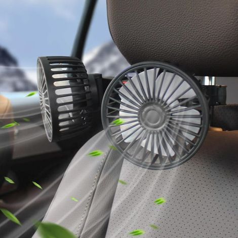 Ventilateur de voiture à double tête, refroidissement USB 12 V, 3 vitesses, rotation à 360°, pour voitures, camions et SUV (1/5)