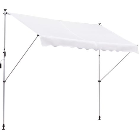 Tenda da sole retrattile 3 x 1,5 m con bracci articolati, manovella e telaio telescopico, bianca