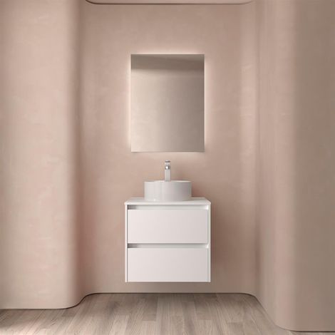 Meubles de salle de bains NOJA 600 2 tiroirs BLANC SATIN + Plan vasque (1/2)