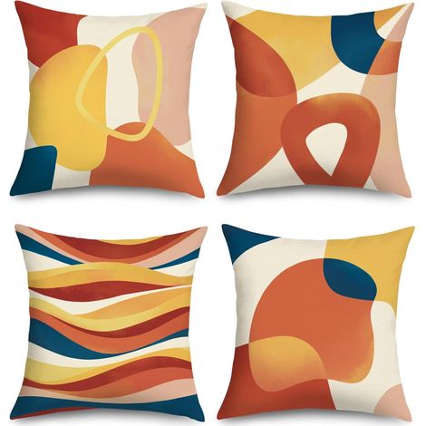 Housse Coussin 45x45 Lot de 4 Boho Géométrique Orange Abstrait (1/5)