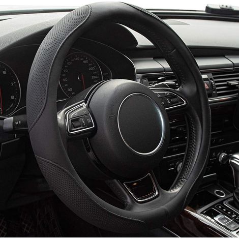 Coprivolante universale in microfibra nera, 38,1 cm, per auto, camion e SUV, traspirante, antiscivolo e inodore.
