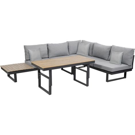 Greemotion Set Divano angolare modulare con Tavolo Rettangolare Regolabile in Altezza e Cuscini Giardino Esterno San José, Set mobili Giardino Telaio in Alluminio (1/5)