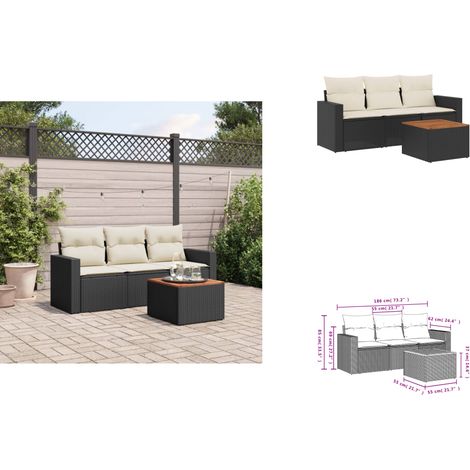 The Living Store 4-tlg. Garten-Sofagarnitur mit Kissen Schwarz Poly Rattan - Gartentisch (1/3)