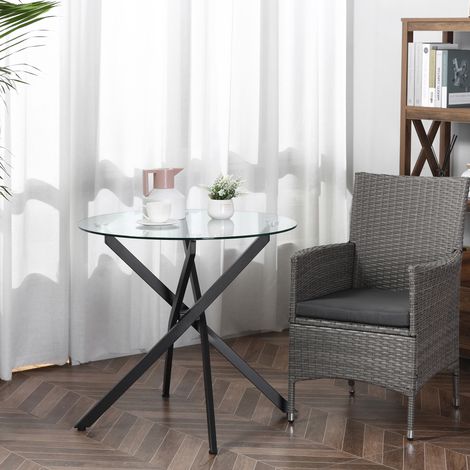 MEUBLIV Mesa de centro redonda 80x80x75 cm negra – tablero de vidrio templado y estructura metálica (1/5)