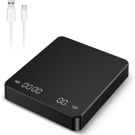 Balance numérique pour le café et la cuisine, capacité et précision 3 kg / 0,1 g, minuterie intégrée, fonction tare, rechargeable par USB.-AquaForge (1/5)