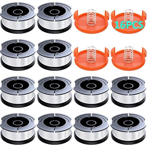 Bobine Fil Coupe Bordure Compatible avec Black et Decker,Ø1,65mm avec 10m Fil Coupe Bordure,Contient 12 Bobines de Coupe de Rechange,4 Couvercle de Bobine de Rechange et 4 Ressort de Rechange